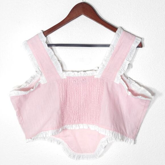 Dangerfield Women’s Top  Pink Embroidered Bear Cottagecore Kitsch Crop Top Sz 20 - Picture 2 of 8